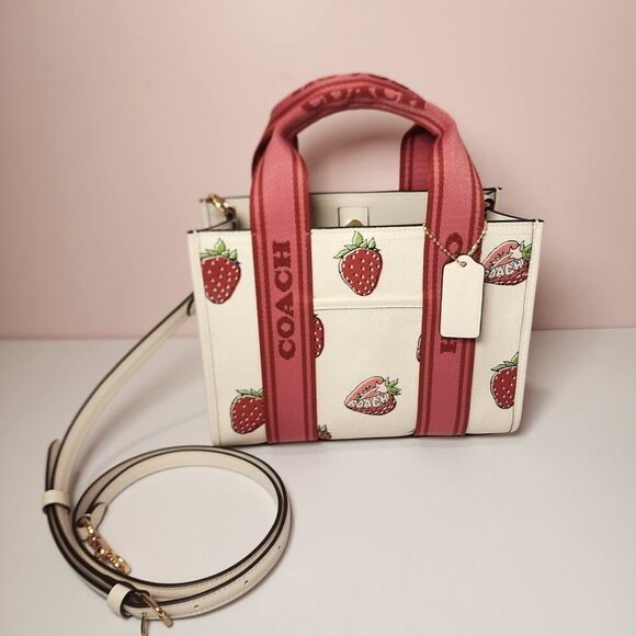 NWT Coach Smith Tote Bag 24 With Strawberry Print CAR80 Chalk Multi - Picture 1 of 7